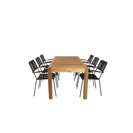 Peter Dining Table - 200*90*H76 - Acacia, Lindos Armchair - Black Alu / Black Rope_6