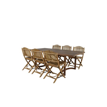 Erica Dining Table Acacia -lanka on valmistettu 214*100, Cane Foldable Dining Chair - Bamboo / Grey Cushion