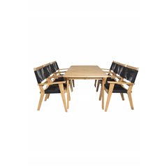 Marion Dining Table - 180*90*H74 - Acacia, Peter Stackable Dining Chair - Black Rope / Acacia KD_6