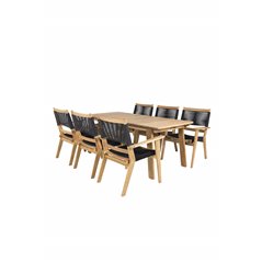 Marion Dining Table - 180*90*H74 - Acacia, Peter Stackable Dining Chair - Black Rope / Acacia KD_6