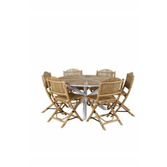 Mexico Table ø 140 - White/Teak, Cane Foldable dining Chair - Bamboo / Grey Cushion_6