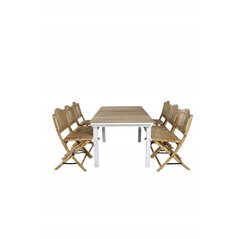 Mexico Table 180/240 - White/Teak, Cane Foldable dining Chair - Bamboo / Grey Cushion_6