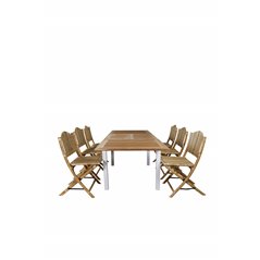 Panama Table 160/240 - White/Teak, Cane Foldable dining Chair - Bamboo / Grey Cushion_6
