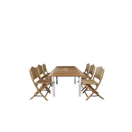 Panama Table 160/240 - White/Teak, Cane Foldable dining Chair - Bamboo / Grey Cushion_6
