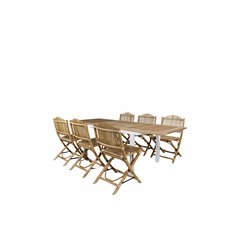 Panama Table 160/240 - Valkoinen/Teak, Ruoko taitettava ruokatuoli - bambu / Harmaa Cushion_6
