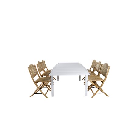 Marbella Table 160/240 - White/White, Cane Foldable dining Chair - Bamboo / Grey Cushion_6