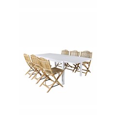 Marbella Table 160/240 - White/White, Cane Foldable dining Chair - Bamboo / Grey Cushion_6