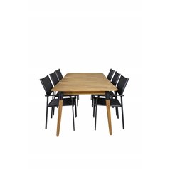 Julian Dining Table - Acasia - 210*100cm SanTorini Arm Chair Black Alu/Black Textilene (käytetty)