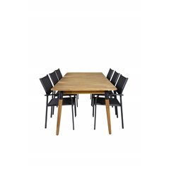 Julian Dining Table - Acasia - 210*100cm, Santorini Arm Chair (Stackable) - Black alu / Black Textilene_6