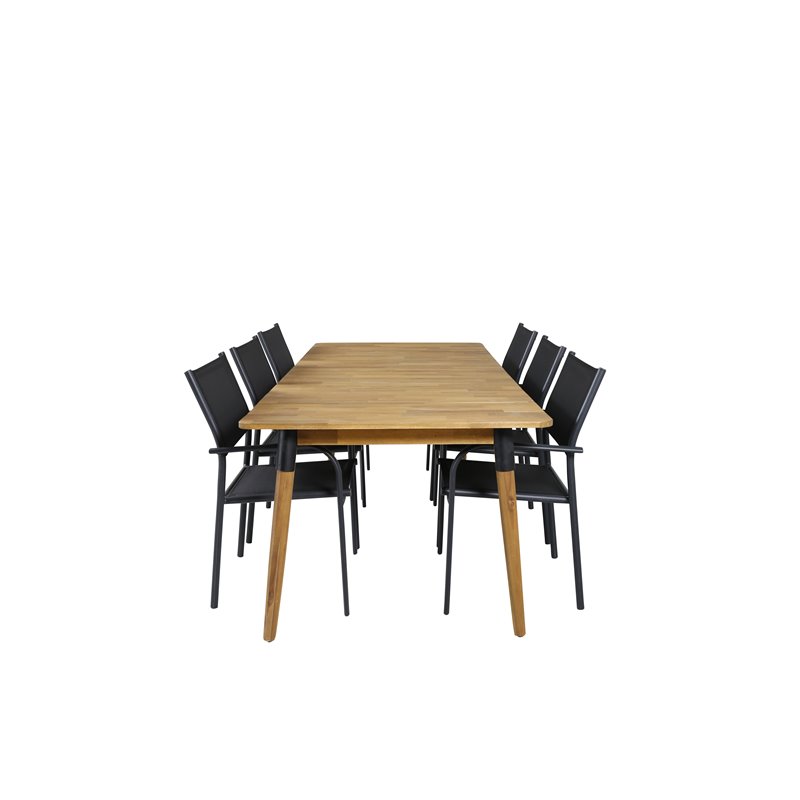 Julian Dining Table - Acasia - 210*100cm SanTorini Arm Chair Black Alu/Black Textilene (käytetty)