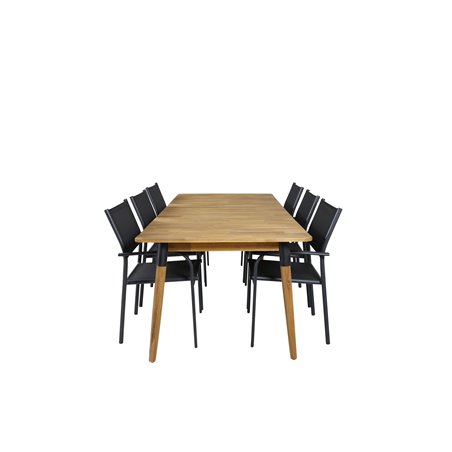 Julian Dining Table - Acasia - 210*100cm, Santorini Arm Chair (Stackable) - Black alu / Black Textilene_6