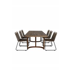 Erica Dining table acacia wire brushed 214*100, Lindos Stacking Chair - Black Alu / Latte Rope_6