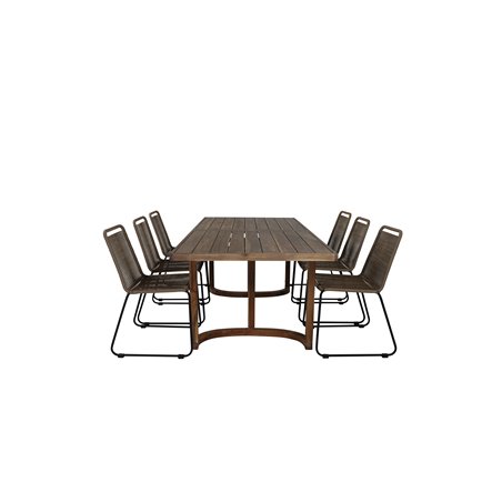 Erica Dining -pöydän acacia-lanka murskattiin 214*100, Lindos Stacking -tuoli - Black Alu / Latte Rope_6