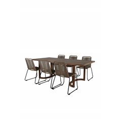 Erica Dining table acacia wire brushed 214*100, Lindos Stacking Chair - Black Alu / Latte Rope_6