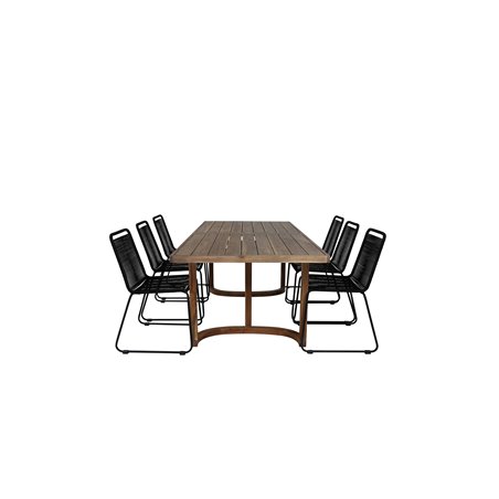 Erica Dining table acacia wire brushed 214*100, Lindos Stacking Chair - Black Alu / Black Rope_6