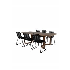 Erica Dining table acacia wire brushed 214*100, Lindos Stacking Chair - Black Alu / Black Rope_6