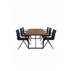 Khung illallinen Table - Black Steel / Acacia (teklook) - 200*100cm+Alina Dining Chair - Black Alu/Black Textilene_6