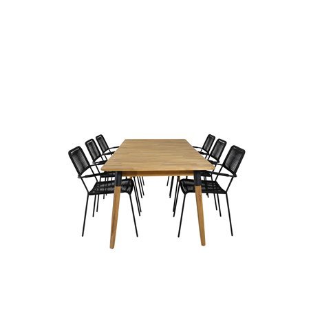 Julian Dining Table - Acasia - 210*100cm, Lindos Armchair - Black Alu / Black Rope_6