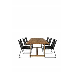 Plankton - Dining Table acacia - 220*100, Lindos Stacking Chair - Black Alu / Black Rope_6