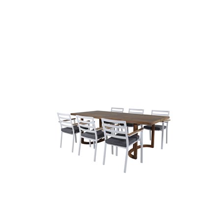 Erica Spisebord akaciestål børstet 214 * 100, Brasilia Lænestol (stabelbar) - Hvid Alu / Teak_6