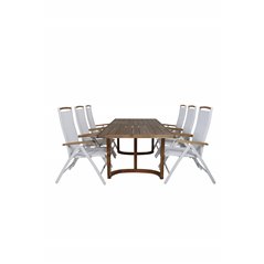 Erica Dining table acacia wire brushed 214*100, Panama 5:pos Chair - White/Teak_6