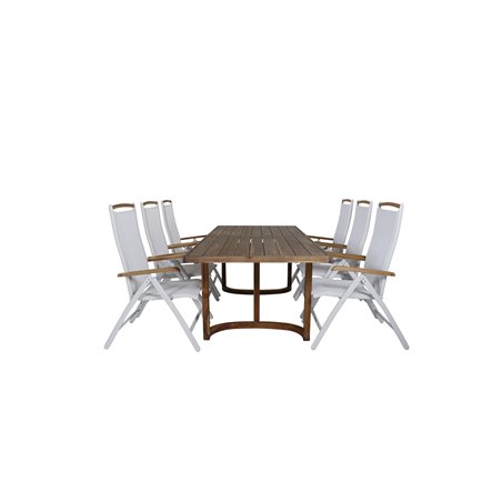 Erica Dining table acacia wire brushed 214*100, Panama 5:pos Chair - White/Teak_6