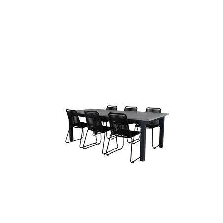 Albany Table - 224/324 - Black/Grey, Lindos Stacking Chair - Black Alu / Black Rope