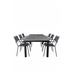 Albany Table - 224/324 - Black/Grey, Lindos Armchair - Black Alu / Grey Rope