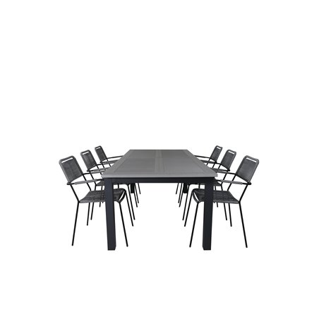 Albany Table - 224/324 - Black/Grey, Lindos Armchair - Black Alu / Grey Rope_6