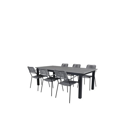 Albany Table - 224/324 - Black/Grey, Lindos Armchair - Black Alu / Grey Rope