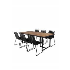 Khung Dining Table - Black Steel / Acacia (teklook) - 200*100cm+Lindos Stacking Chair - Black Alu / Black Rope_6