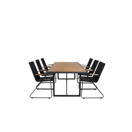 Khung illallinen Table - Black Steel / Acacia (teklook) - 200*100cm+Bois Armchair - Black Alu / Black Rope / Acacia_6