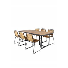 Khung Dining Table - Black Steel / Acacia (teklook) - 200*100cm+Bois Dining Chair - Black Alu / Acacia_6