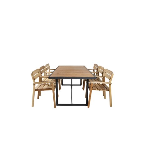 Khung spisebord - sort stål / akacie (te-look) - 200 * 100 cm + Marion stabelbar lænestol - Acacia_6
