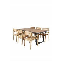 Khung Dining Table - Black Steel / Acacia (teklook) - 200*100cm+ Marion Stackable Armchair