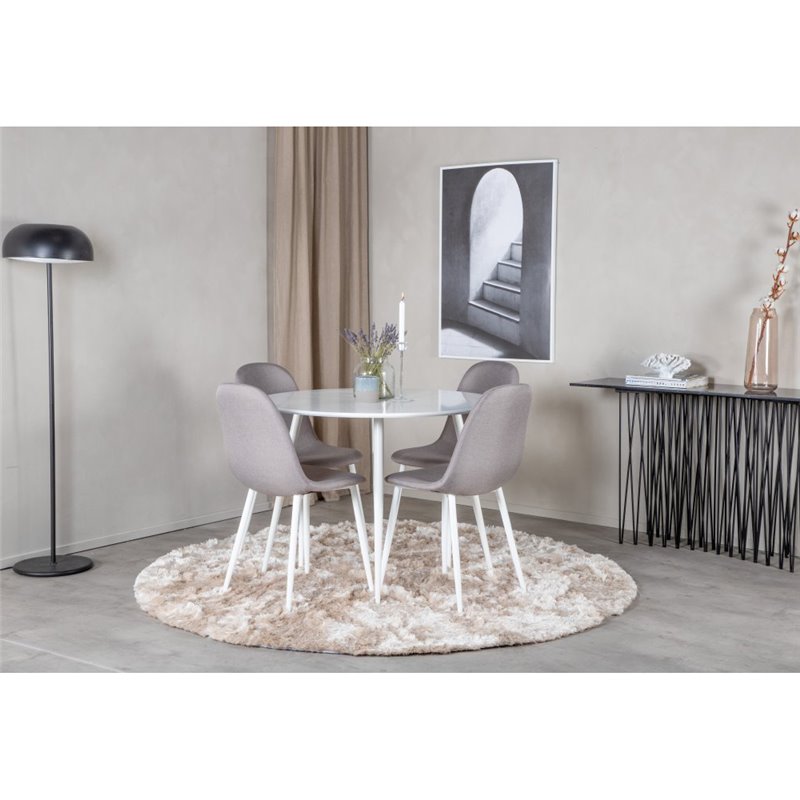 Plaza Round Table 100 cm - White top / White Legs, Polar Dining Chair - Grey / White_4