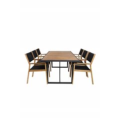 Khung illallinen Table - Black Steel / Acacia (teklook) - 200*100cm+ Little John Dining Chair - Black Rope / Acacia