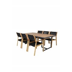 Khung illallinen Table - Black Steel / Acacia (teklook) - 200*100cm+ Little John Dining Chair - Black Rope / Acacia