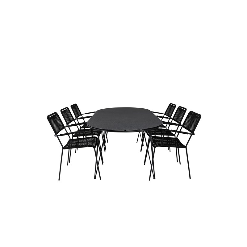 Viga Dining Table - Black Steel / Grey Spray -jäätelö - 200*100cm, Lindos Armchair - Black Alu / Black Rope_6