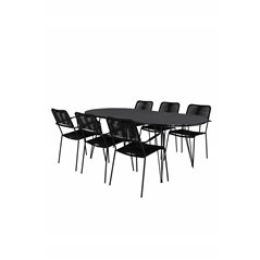 Viga Dining Table - Black Steel / Grey Spray glass - 200*100cm, Lindos Armchair - Black Alu / Black Rope_6