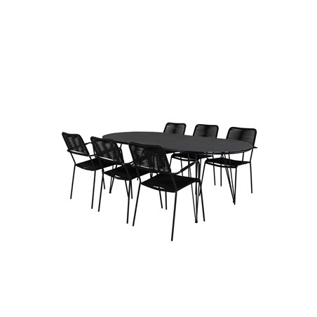 Viga Dining Table - Black Steel / Grey Spray -jäätelö - 200*100cm, Lindos Armchair - Black Alu / Black Rope_6