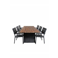 Doory Dining Table - black steel / acacia top in teak look - 250*100cm, Levels Chair (stackable) - Black Alu / Black Aintwood_6