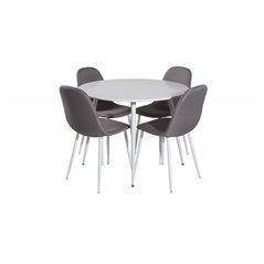 Pla pyöreälle pöydälle 100 cm - valkoinen toppi / valkoiset jalat, Polar ruokapöydän tuoli - harmaa / valkoinen_4