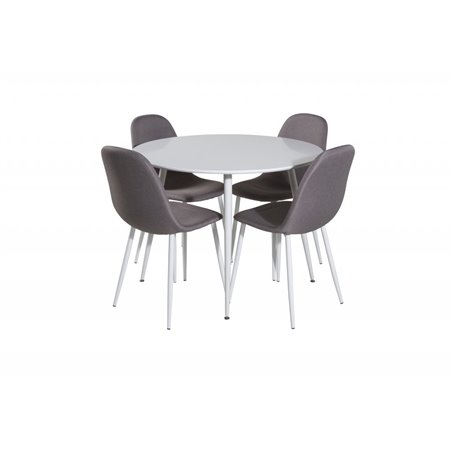 Plaza Round Table 100 cm - White top / White Legs, Polar Dining Chair - Grey / White_4