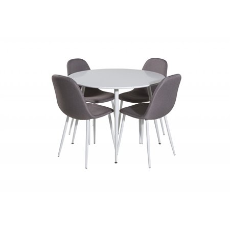 Pla pyöreälle pöydälle 100 cm - valkoinen toppi / valkoiset jalat, Polar ruokapöydän tuoli - harmaa / valkoinen_4