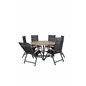 Cruz Dining Table - Black Steel / Acacia (teak look) ø140cm, Panama Light 5-pos-tuoli Black/musta ja teak_6