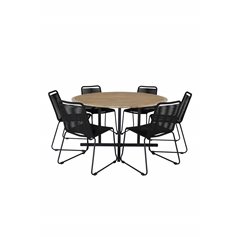 Cruz Dining table - Black Steel / Acacia (teak look) ø140cm, Lindos Stacking Chair - Black Alu / Black Rope_6