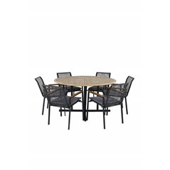 Cruz Dining table - Black Steel / Acacia (teak look) ø140cm, Dallas Dining Chair_6