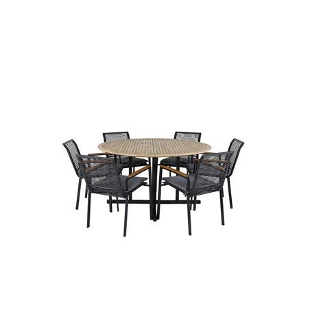 Cruz Dining table - Black Steel / Acacia (teak look) ø140cm, Dallas Dining Chair_6