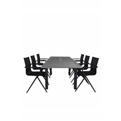 Albany Table - 160/240 Black/Grey, Alina Dining Chair - Black Alu/Black Textilene